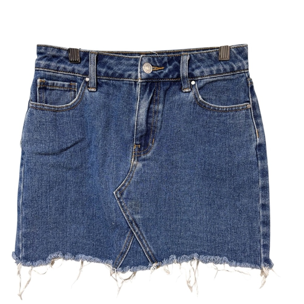 PacSun Denim Mini Skirt Raw Hem High Rise Size 24 Blue‎ Jean Skirt #545